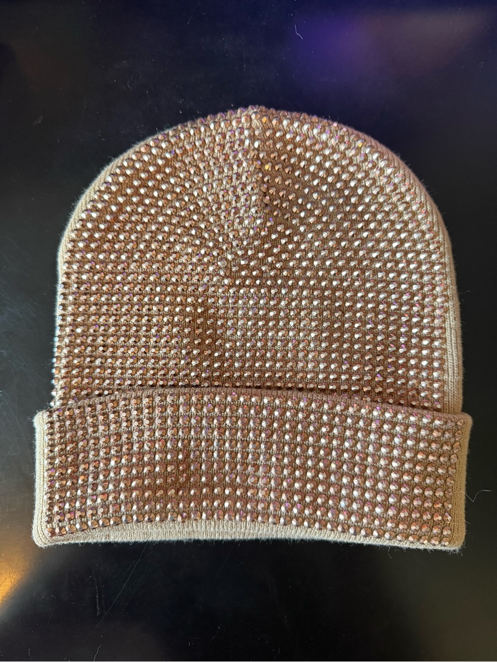 Aldo Rhinestone Knit Beanie - Rose Gold Tone